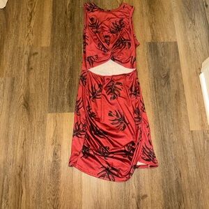 Red and Black Leaf Print Dress